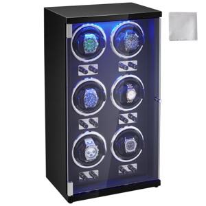 VEVOR Watch Winder, automatische watchwinder, watchwinder, watchwinder voor automatische horloges, automatische watchwinder met ruimte voor 6 horloges, LED-verlichting, 150-207 mm verstelbare bandlengte