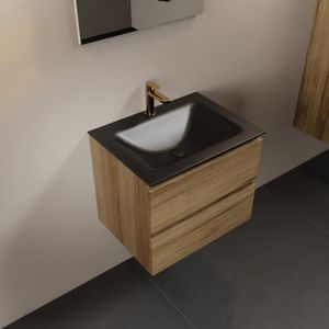 MONDIAZ AIVY 60cm badmeubel Chai, wastafel Urban solid surface midden 1 kraangat met spiegel (AI-351111URBAN-SI - AI-M60CHMI - AI-S60X70)