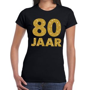 80 jaar goud glitter verjaardag/jubileum kado shirt zwart dames