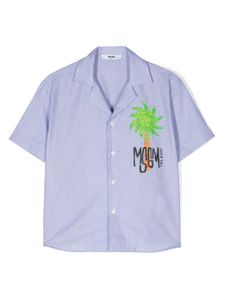 MSGM Kids chemise en coton à rayures - Bleu