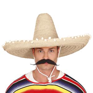 Mexicaanse Sombrero hoed voor heren - carnaval/verkleed accessoires - naturel - met ornamenten