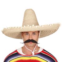 Mexicaanse Sombrero hoed voor heren - carnaval/verkleed accessoires - naturel - met ornamenten - thumbnail