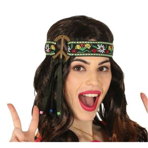 Verkleed haarband peace teken - groen - meisjes/dames - Hippie/flower Power   -