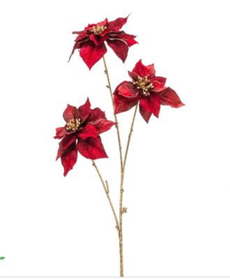 Poinsettia spray x3 dk red 79 cm kunstplant - Emerald