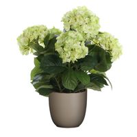 Hortensia kunstplant/kunstbloemen 45 cm - groen - in pot taupe mat - Kunstplanten - thumbnail