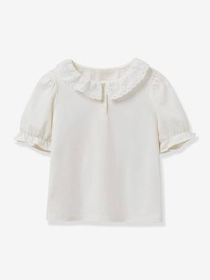 T-shirt voor meisjes met een kraag van Engels borduurwerk CYRILLUS van biologisch katoen ecru