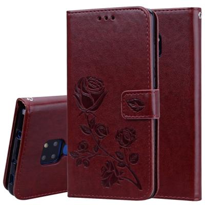 Rose reliëf horizontale Flip PU lederen draagtas voor Huawei mate 20 met houder & kaartsleuven & portemonnee (bruin)