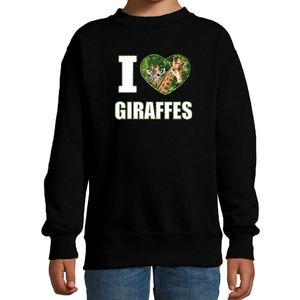 I love giraffes sweater / trui met dieren foto van een giraf zwart voor kinderen