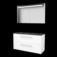 Basic-Line Premium 46 badkamermeubelset - 120x46cm - met grepen - 2 lades - hardsteen wastafel - 0 kraangaten - Spiegelkast - geintegreerde LED verlichting - MDF lak Ice White 1813408 - thumbnail