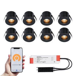 8x Olivia zwarte Smart LED Inbouwspots complete set - Wifi & Bluetooth - 12V - 3 Watt - 2700K warm wit