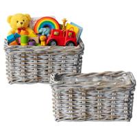 VD Leeden Opbergmand - 2x - antiek wit - 60 x 23 x 20 cm - rotan - gevlochten riet - mand - opbergen