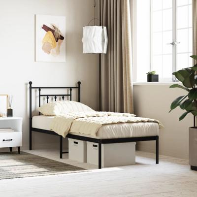 Bedframe met hoofdbord metaal zwart 75x190 cm
