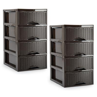 Ladeblokje/bureau organizer - 2x - 4 lades - bruin - L24 x B18 x H34 cm - plastic