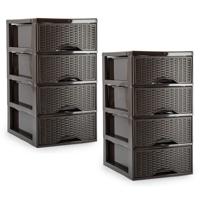 Ladeblokje/bureau organizer - 2x - 4 lades - bruin - L24 x B18 x H34 cm - plastic