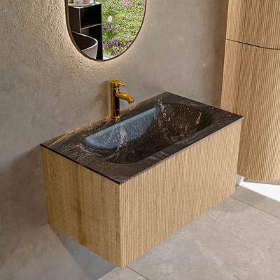 Badmeubel Mondiaz Kurve-Dlux | 80 cm | Meubelkleur Oak | Wastafelkleur Lava | Solid surface | Midden spoelbak | 1 kraangat