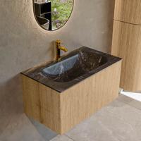 Badmeubel Mondiaz Kurve-Dlux | 80 cm | Meubelkleur Oak | Wastafelkleur Lava | Solid surface | Midden spoelbak | 1 kraangat