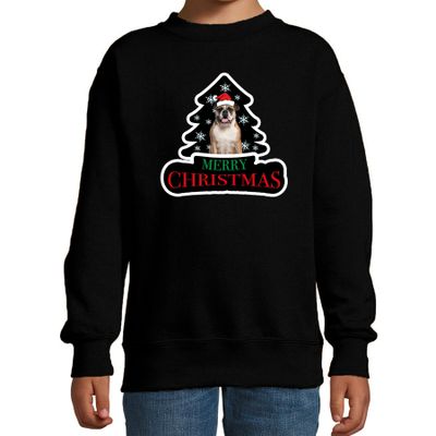 Dieren kersttrui britse bulldog zwart kinderen - Foute honden kerstsweater Dieren kersttrui britse bulldog zwart kinderen - Foute honden kerstsweater