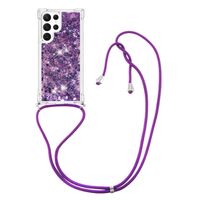 Lunso - Samsung Galaxy S23 Ultra - Telefoonhoes met koord - Glitter Paars