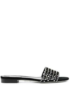 René Caovilla mules en cuir à ornements 20 mm - Noir