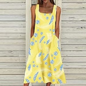Dames Hemdjurk Halflange jurk Zwart Grijs Geel Licht Blauw Mouwloos Afdrukken Zak Afdrukken Lente Zomer Vierkante hals Stijlvol Elegant Vakantie 2022 S M L XL XXL 3XL Lightinthebox
