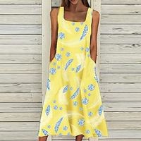 Dames Hemdjurk Halflange jurk Zwart Grijs Geel Licht Blauw Mouwloos Afdrukken Zak Afdrukken Lente Zomer Vierkante hals Stijlvol Elegant Vakantie 2022 S M L XL XXL 3XL Lightinthebox - thumbnail