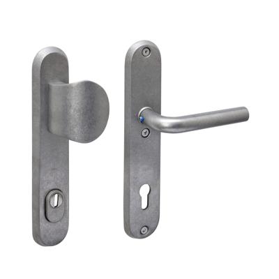Intersteel Veiligheidsbeslag Ovaal greep/kruk Luzern met Kerntrekbeveiliging Profielcilindergat - PC92 - RVS Getrommeld
