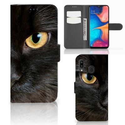 Samsung Galaxy A30 | Telefoonhoesje | Met pasjeshouder | Zwarte Kat