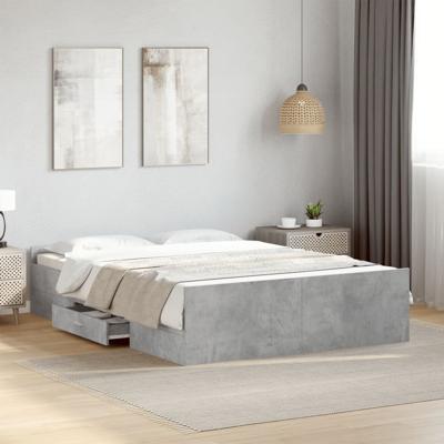 Bedframe met lades bewerkt hout betongrijs 120x200 cm