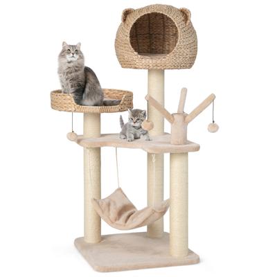 121 cm Hoge Krabpaal Klimboom met Kattenmand Klimparadijs voor Huiskatten Natuur