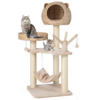 121 cm Hoge Krabpaal Klimboom met Kattenmand Klimparadijs voor Huiskatten Natuur