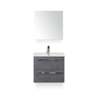 Seville Badmeubelset 60 cm - Beton Antraciet - Keramische Wastafel Wit Enjoy - met Spiegelkast