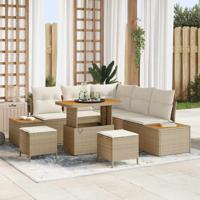 8-delige Tuinbankenset met kussens poly rattan acacia beige