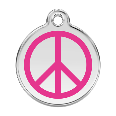 Peace Hot Pink roestvrijstalen hondenpenning large/groot dia. 3,8 cm - Reddingo
