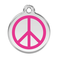 Peace Hot Pink roestvrijstalen hondenpenning large/groot dia. 3,8 cm - Reddingo