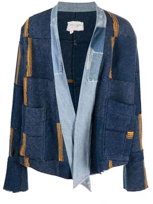 Greg Lauren manteau court à design patchwork - Bleu