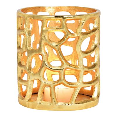 Windlicht van goudkleurig metaal (B/H/D) 14x17x14 cm