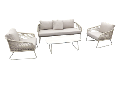 Bara 4 piece lounge set aluminium salix/rope salix/flax beige - Yoi