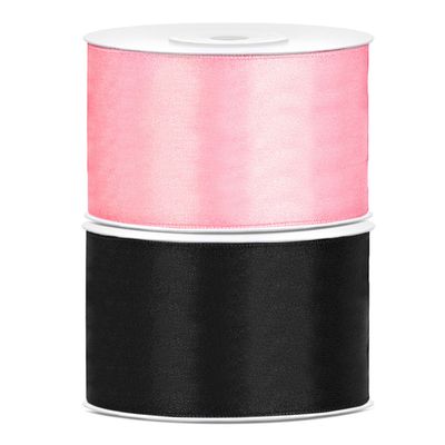 Set van 2 stuks sierlinten/cadeaulinten/satijnen linten zwart en lichtroze 38 mm x 25 meter