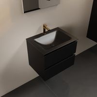 MONDIAZ AIVY 60cm badmeubel Urban, wastafel Urban solid surface midden 1 kraangat met spiegel (AI-351111URBAN-SI - AI-M60URMI - AI-S60X70) - thumbnail