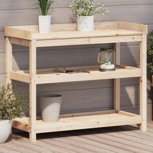 VidaXL Oppottafel met schappen 108x45x86,5 cm massief grenenhout