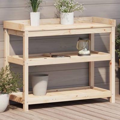VidaXL Oppottafel met schappen 108x45x86,5 cm massief grenenhout