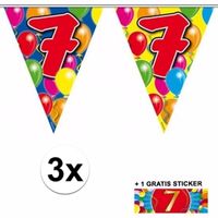 3 Gekleurde slingers 7 jaar met sticker