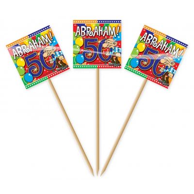 50x stuks Cocktailprikkers Abraham 50 jaar