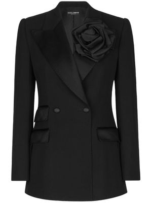 Dolce & Gabbana blazer boutonné à fleur appliquée - Noir