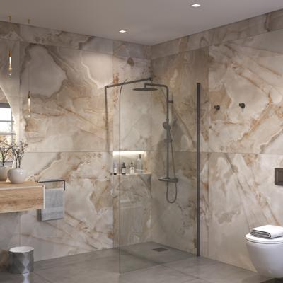 Sanivo Inloopdouche Ronde Hoek Glas 8mm Nano Coating Gunmetal Profiel met Stang (Alle Maten)