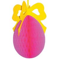 Roze paasei 3D decoratie - 40 x 27 cm - Pasen versiering - papier - groot - brandvertragend