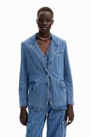 Gestreepte denim blazer - BLUE - XL - thumbnail