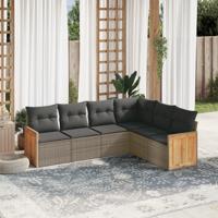 6-delige Loungeset met kussens poly rattan grijs