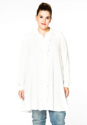 Yoek Blouse met ruches | Wit | Maat 58/60