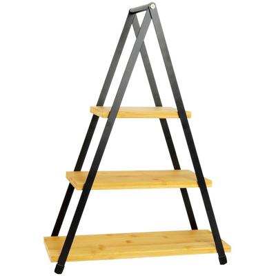 Excellent Houseware Etagere - 3 Lagen - bruin / zwart - bamboe en metaal - 53 cm - serveerstandaard